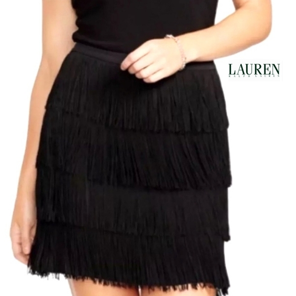 Lauren Ralph Lauren Dresses & Skirts - LAUREN RALPH LAUREN WMN 16 BLK LAYERD FRINGE SKIRT